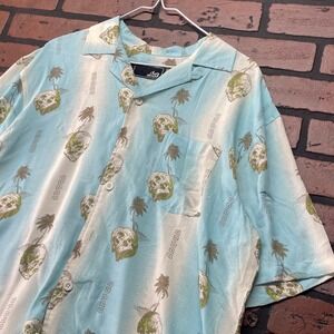 Lost Men's Medium Skull Island Hawaiian Shirt Lightweight Viscose Button Down